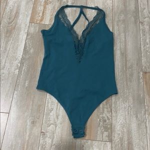Express teal lace trim bodysuit size xs